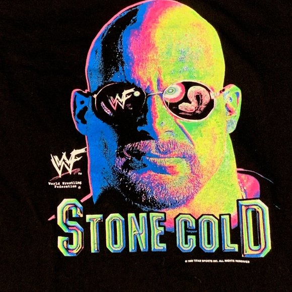 Vtg 90s Stone Cold Steve Austin Psychedelic Shirt Men's Small WWF WWE Wrestling - Picture 2 of 5
